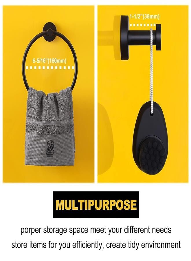 3 Piece Bathroom Accessories Set Matte Black, Modern Stainless Steel Bath Fixtures Kit with Hand Towel Ring, Toilet Paper Holder, Robe Towel Hook  - Image 3