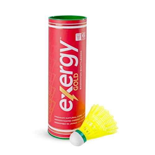 Exergy Gold Nylon Shuttlecock with Premium Natural Cork & Super Strong Nylon Skirt - Aerodynamic Design for Stable Flight | Extreme Durability | Near Feather Shuttle Performance (Pack of 6 - Yellow) - Image 1