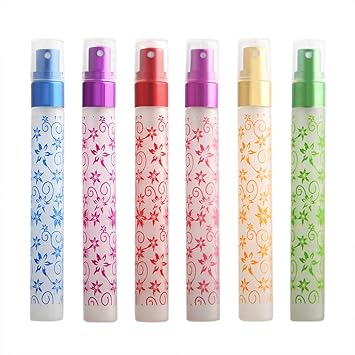 Enslz 6 Pcs 10ml Flower Print Matte Refillable Empty Travel Glass Perfume Spray Bottle Atomizer Pump Sprayer Bottle Set - Image 1