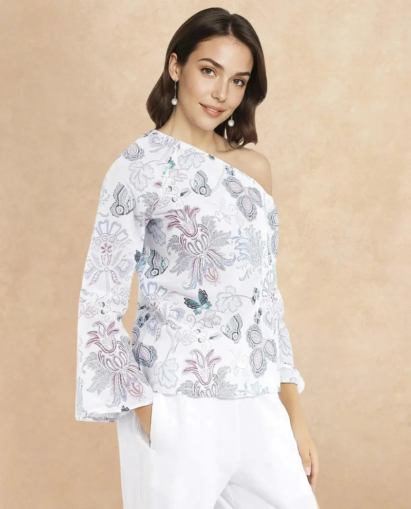 Rareism Women's One Shoulder Paisley Print Top