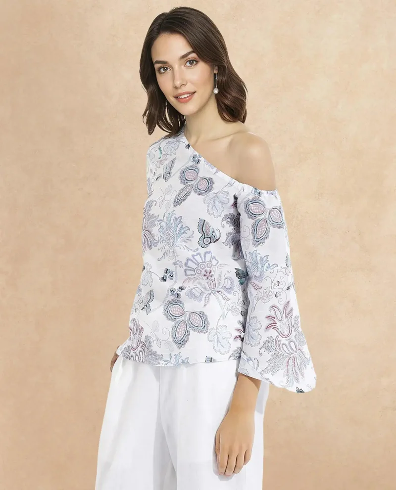 Rareism Women's One Shoulder Paisley Print Top