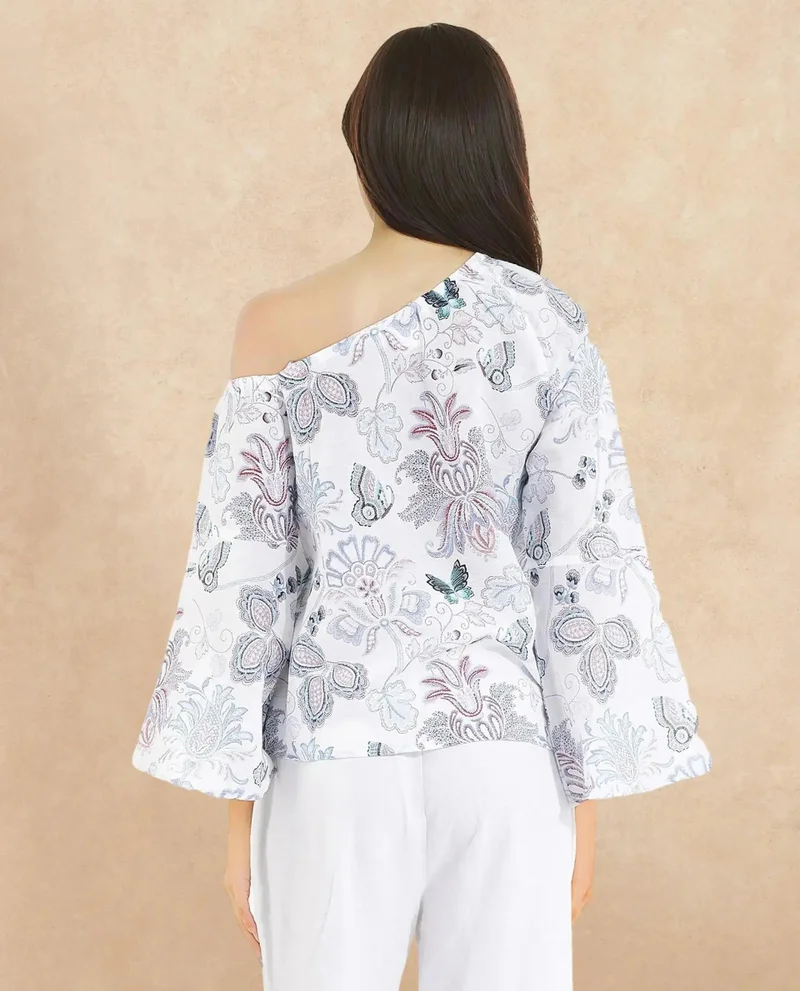 Rareism Women's One Shoulder Paisley Print Top