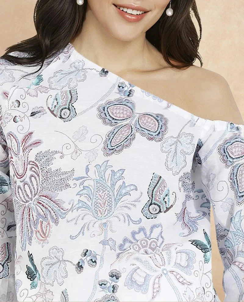 Rareism Women's One Shoulder Paisley Print Top