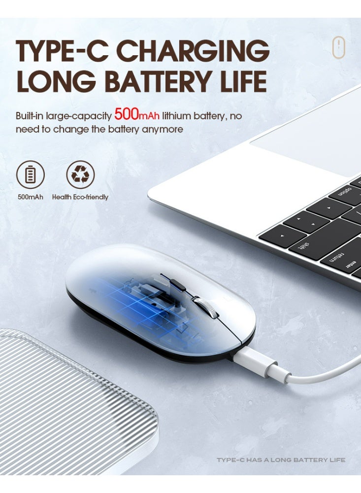 T-WOLF Silent dual-mode office mouse X2-2.4G wireless and Bluetooth 5.0 | Adjustable DPI (800/1200/1600) | Ergonomic design of aluminum alloy wheels | Type-C charging (500mAh battery) | Automatic sleep mode after 60 seconds | Compatible with laptop/PC/Mac - Silver - Image 4