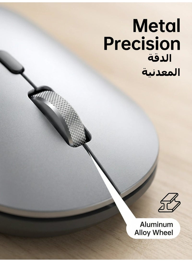 AOR Esports ماوس مكتب ماوس بلوتوث ماوس X2-2.4G لاسلكي و بلوتوث 5.0  DPI قابل للتعديل (800/1200/1600)  تصميم إيرغونومي من بكرات سبيكة الألومنيوم  شحن نوع C (بطارية 500 مAh)  60 ثانية وضع النوم التلقائي  مناسب للكمبيوتر المحمول / الكمبيوتر الشخصي / ماك الفضة - Image 3