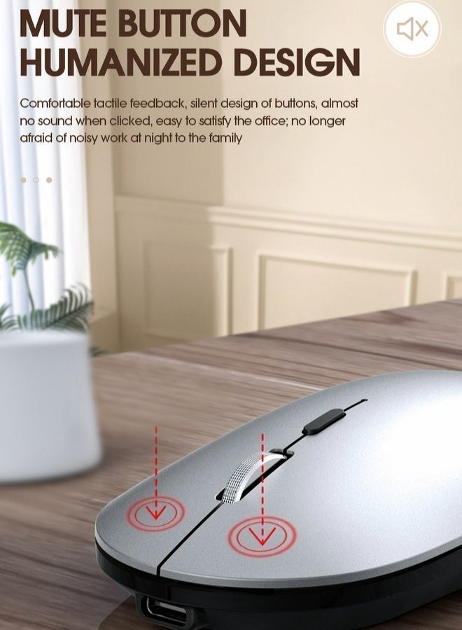 AOR Esports ماوس مكتب ماوس بلوتوث ماوس X2-2.4G لاسلكي و بلوتوث 5.0  DPI قابل للتعديل (800/1200/1600)  تصميم إيرغونومي من بكرات سبيكة الألومنيوم  شحن نوع C (بطارية 500 مAh)  60 ثانية وضع النوم التلقائي  مناسب للكمبيوتر المحمول / الكمبيوتر الشخصي / ماك الفضة - Image 5