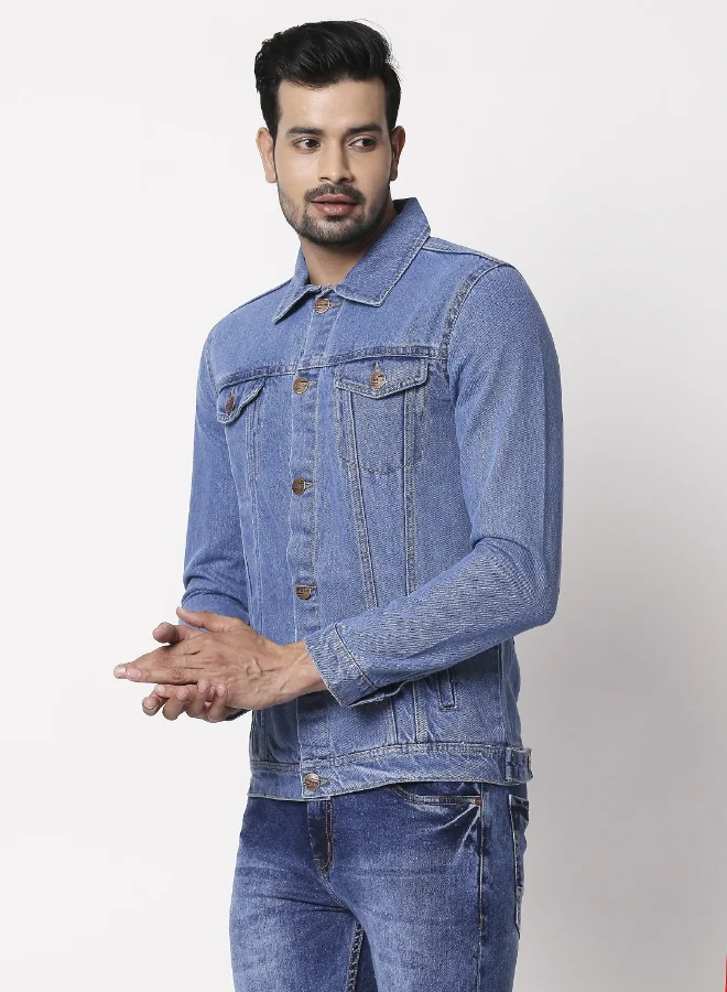 HIGH STAR Men Blue Solid Denim Jacket