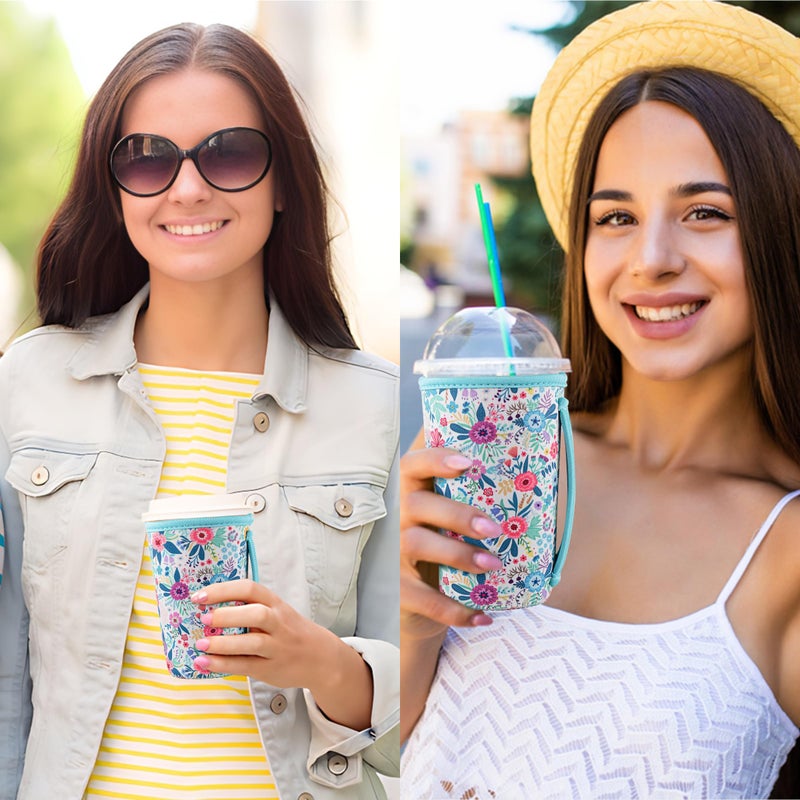 KJQJLY 3 Pack Reusable Iced Coffee Sleeves for Iced Coffee Cups or Drinks Reusable Neoprene Insulated Sleeves for Hot and Cold Drinks from Starbucks, Dunkin, And More (White Flower Bush) - Image 5