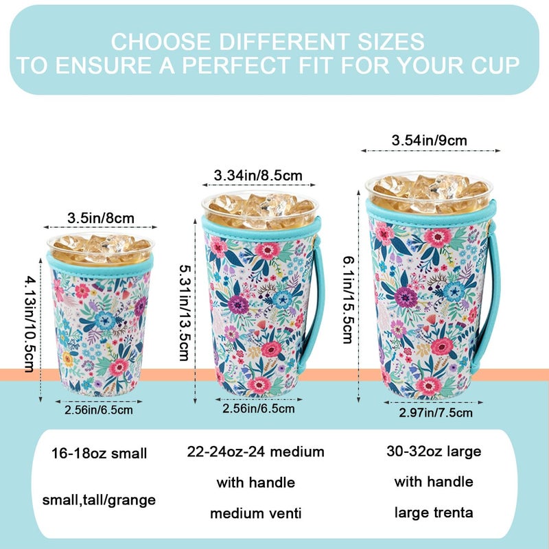 KJQJLY 3 Pack Reusable Iced Coffee Sleeves for Iced Coffee Cups or Drinks Reusable Neoprene Insulated Sleeves for Hot and Cold Drinks from Starbucks, Dunkin, And More (White Flower Bush) - Image 2