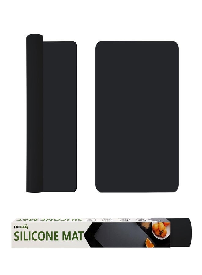 LIVEKOOQ Silicone Mat for Kitchen Counter, BPA-Free Silicone Placemat, Heat-Resistant NonSlip Table Mat for Air Fryer, Countertop Protector Mat, Silicone Mat Trimable to Size (Black, 15.7×11.8inch-2pcs) - Image 1