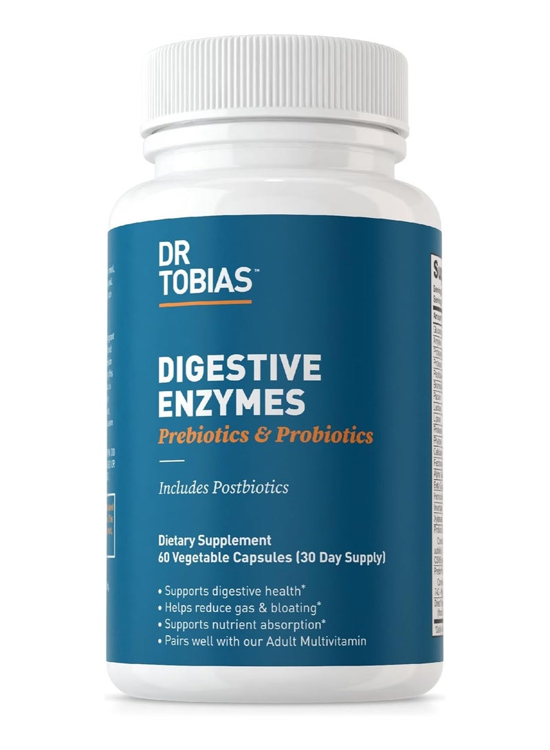 Dr. Tobias Digestive Enzymes Prebiotics & Probiotics, Dietary Supplement, 60 Vegetable Capsules, 30 Day Supply - Image 1