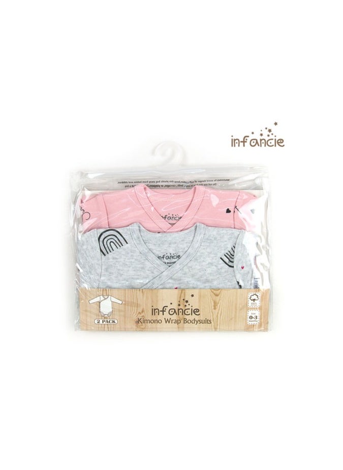 infancie Baby Girl Rainbow 2 in a pack Kimono Long Sleeves Bodysuits Pink/Grey  - Image 4