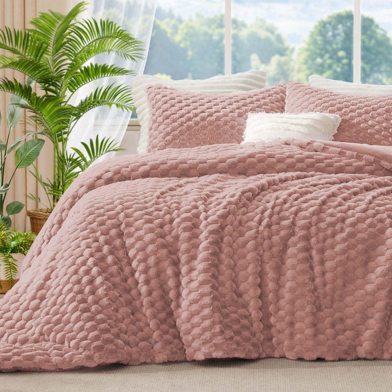 BEDELITE Fluffy Twin Comforter Set - Dusty Pink Fleece Soft Comforter for Twin Size Bed  Luxury Warm Bedding Set for Winter  Fuzzy Bed Set 2 Pieces (1 Comforter  1 Pillowcase) - Image 1