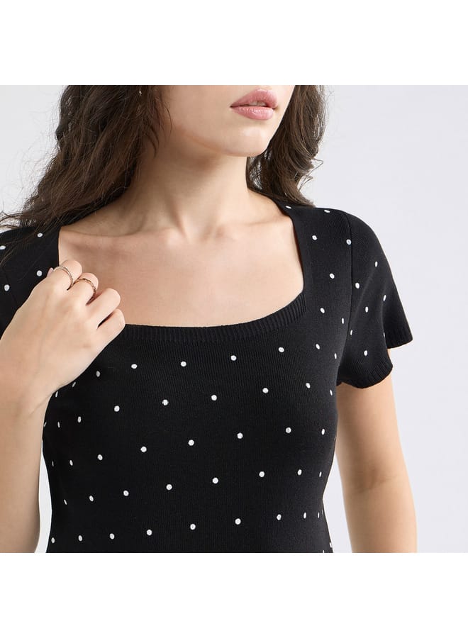 Splash FAV Textured Square Neck T-shirt with Short Sleeves - Image 4