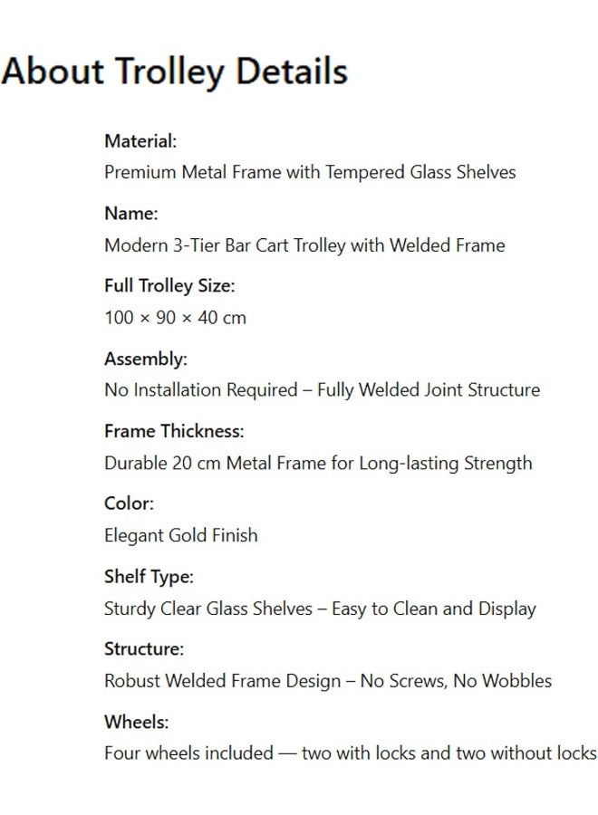 YINZUO YINZUO Glass Shelf Bar Cart Trolley  - Image 3