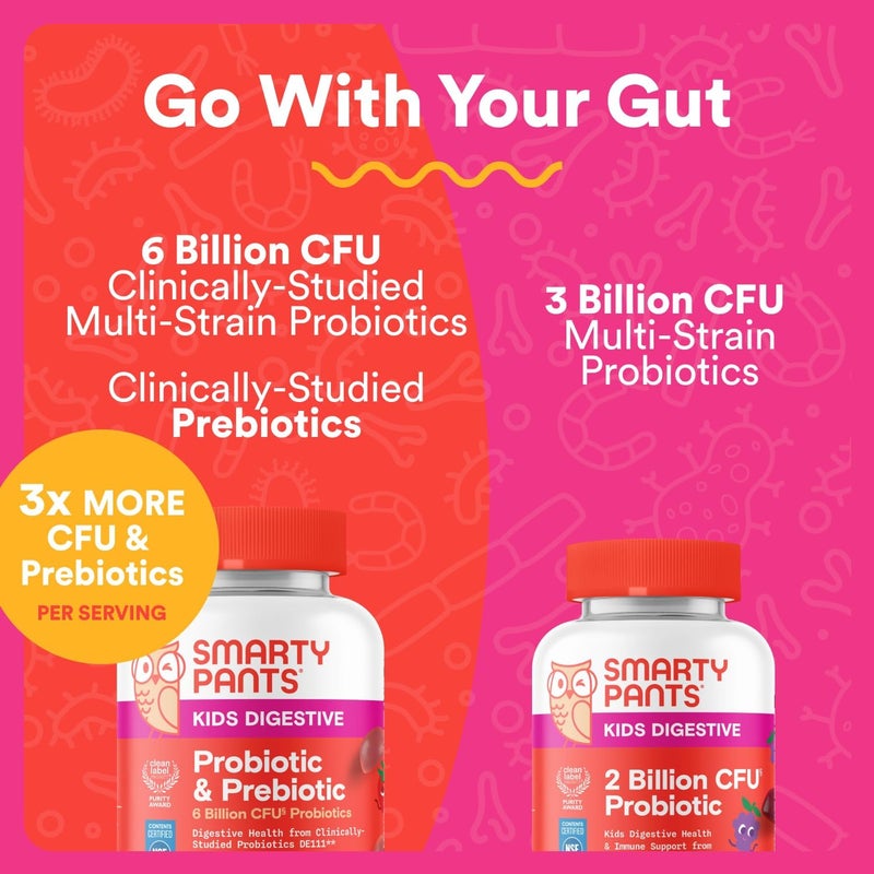 SmartyPants Kids Probiotic  Prebiotic Gummies for Digestive Health Gut Health Supplement Clinically Studied Prebiotic for Immune Support Strawberry 60 Count 30 Day Supply - Image 4