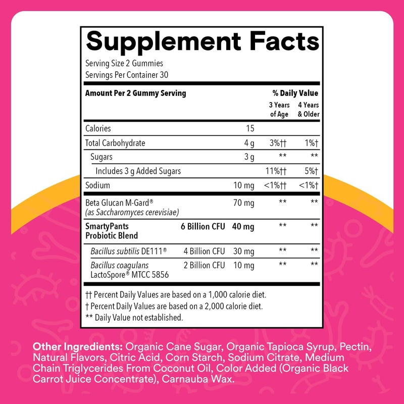 SmartyPants Kids Probiotic  Prebiotic Gummies for Digestive Health Gut Health Supplement Clinically Studied Prebiotic for Immune Support Strawberry 60 Count 30 Day Supply - Image 3