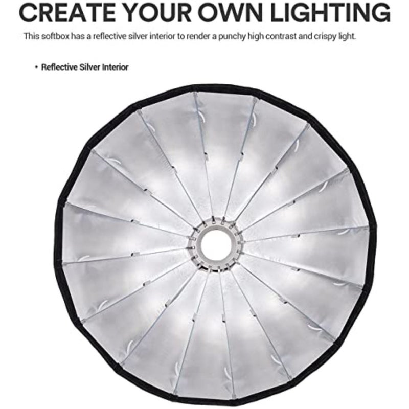 QR-P90 35.5"/90cm Quick Release Portable Deep Parabolic Softbox for Camera Photography Studio Flash fit Bowens Mount, Studio Flash Umbrella Diffuser with Grid - Image 4