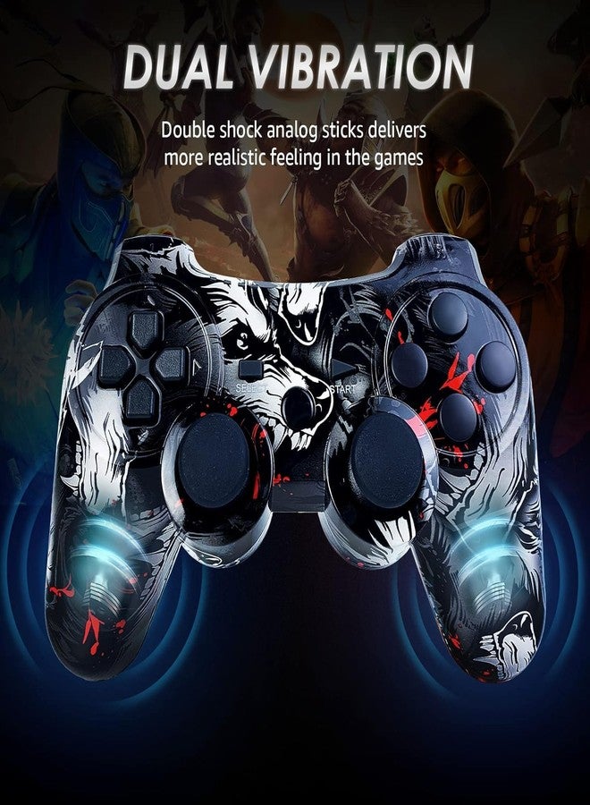 CHENGDAO Controller for PS3 Controller 2 Pack for PlayStation 3 High-Performance Wireless Controller with Double Vibration Motion Control, Flame&Wolf - Image 2
