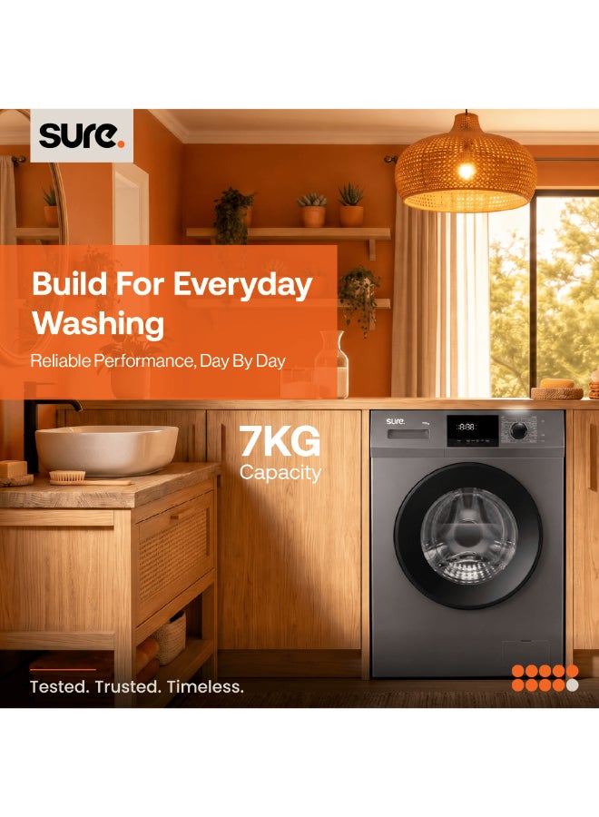SURE 7kg Front Load Washing Machine, BLDC Inverter Motor, Steam Wash Function, 1000 RPM Spin Speed, 16 Wash Programs, LED Display, Silent Operation, High-Efficiency Cleaning, Inox Finish, WMF-710 7 kg WMF-710 Inox Finish - Image 2