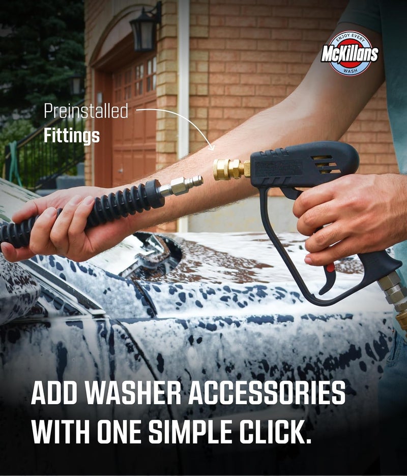 McKillans ® Short Pressure Washer Gun with Swivel - High Pressure Water Handle with 3/8" Male Plug and 1/4” Quick Connector Coupler - Power Washer Gun Compatible with Foam Cannon - Car Wash Foam Gun - Image 4