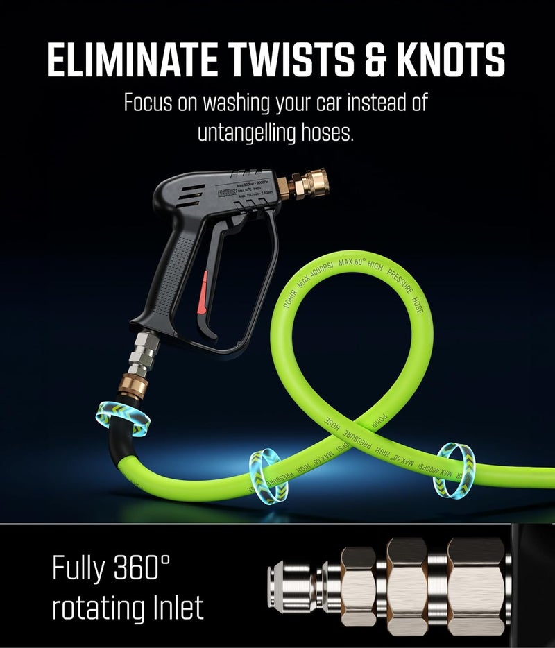 McKillans ® Short Pressure Washer Gun with Swivel - High Pressure Water Handle with 3/8" Male Plug and 1/4” Quick Connector Coupler - Power Washer Gun Compatible with Foam Cannon - Car Wash Foam Gun - Image 3