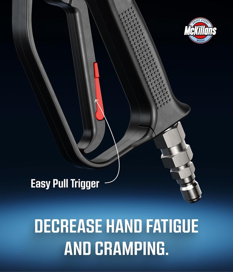 McKillans ® Short Pressure Washer Gun with Swivel - High Pressure Water Handle with 3/8" Male Plug and 1/4” Quick Connector Coupler - Power Washer Gun Compatible with Foam Cannon - Car Wash Foam Gun - Image 5