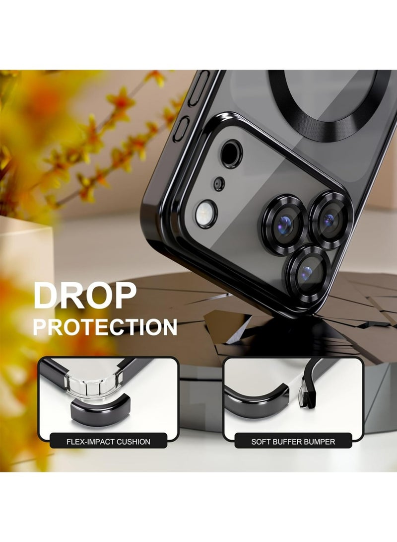 PULUZ Case for iPhone 17 Pro Max+screen protector with MagSafe [Never Yellowing] [Military Grade Drop Protection] Full Camera Lens Protector Plating Soft Clear Phone Case - Image 3