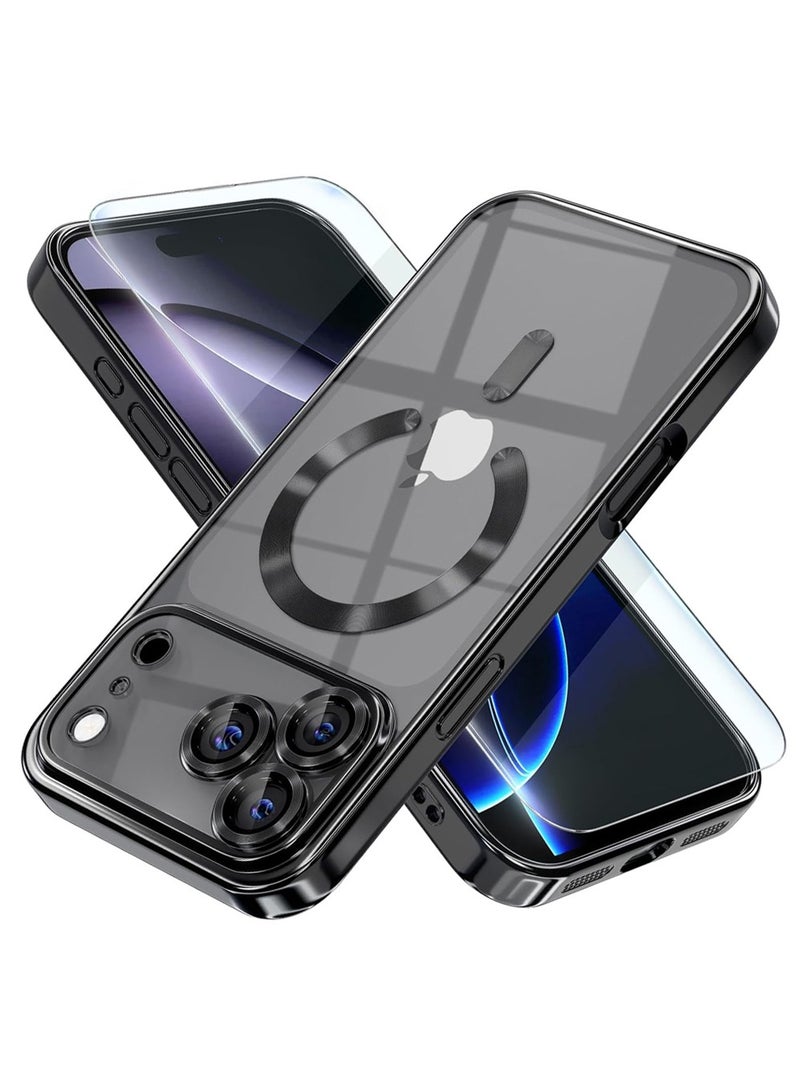 PULUZ Case for iPhone 17 Pro Max+screen protector with MagSafe [Never Yellowing] [Military Grade Drop Protection] Full Camera Lens Protector Plating Soft Clear Phone Case - Image 1