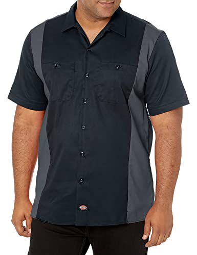 Dickies Men's Short Sleeve Two Tone Work Shirt Big and Tall, Black/Charcoal, Medium - Image 1