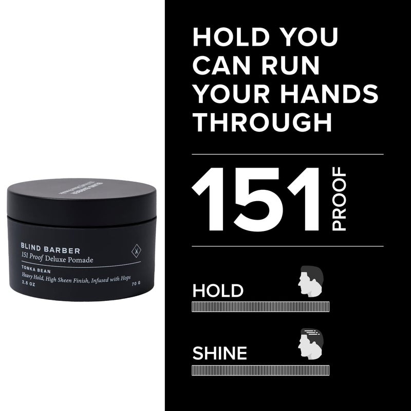 Blind Barber 151 Proof Deluxe Hair Pomade for Men - Water Based Pomade with Hops & Tonka Bean - Heavy Hold & High Shine Finish - Free of Parabens and Sulfates (2.5 oz) - Image 3