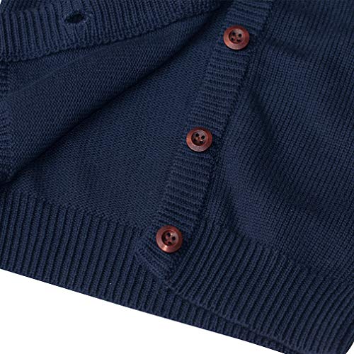 GLEAMING GRAIN Toddler Kids Knit Cardigan Sweaters Baby Boys Girls 100% Cotton Solid Color Basic Sweater Dark Blue 6T - Image 3