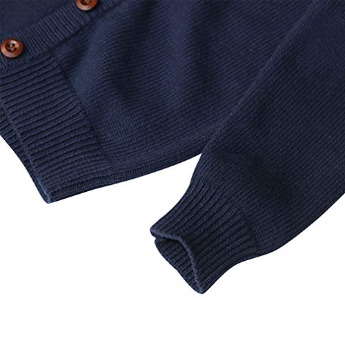 GLEAMING GRAIN Toddler Kids Knit Cardigan Sweaters Baby Boys Girls 100% Cotton Solid Color Basic Sweater Dark Blue 6T - Image 5