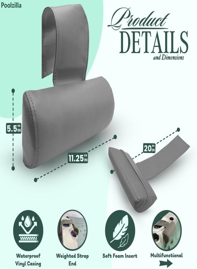 Poolzilla Universal Grey Spa Pillow, (1 Pack) Made of Soft Foam for Outdoor Hot Tubs and Chaise lounges - Adjustable Headrest and Weighted That Fits Any Spa - Image 2
