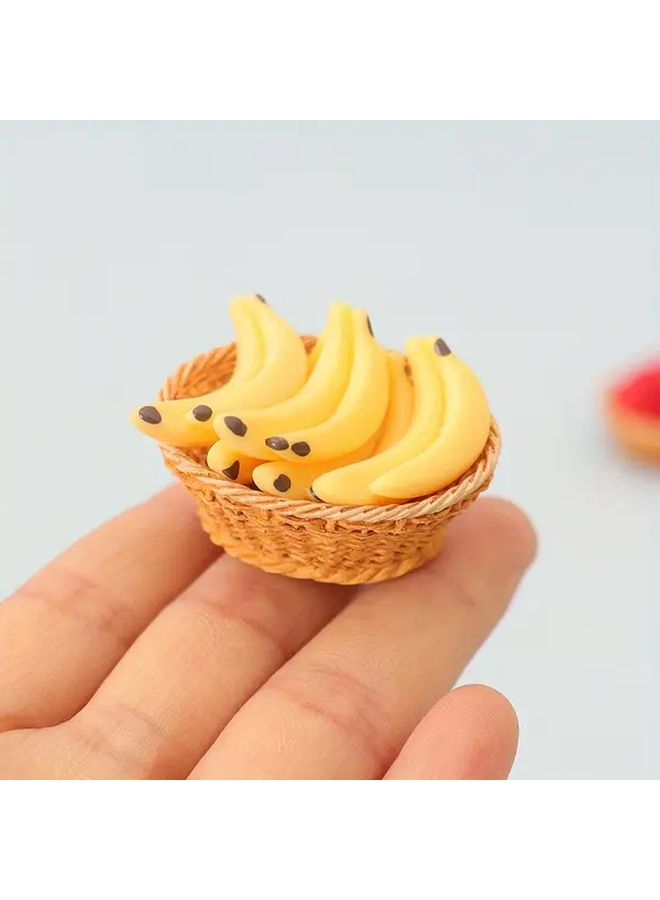 Miniature Bamboo Woven Fruit Basket Set With 5 Bananas For Dollhouse Kitchen - Image 4