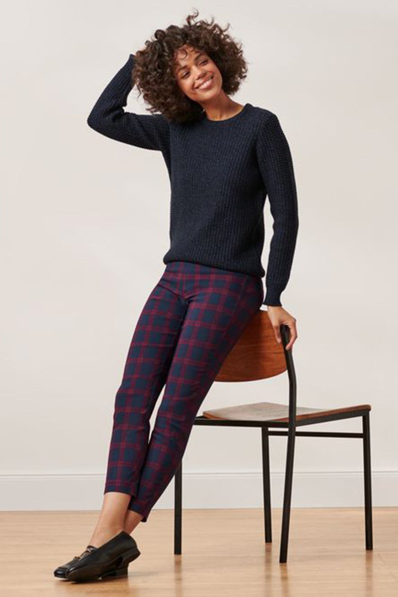 Tchibo Women Gingham Pull On Tappered Pants, Navy Blue - Image 1
