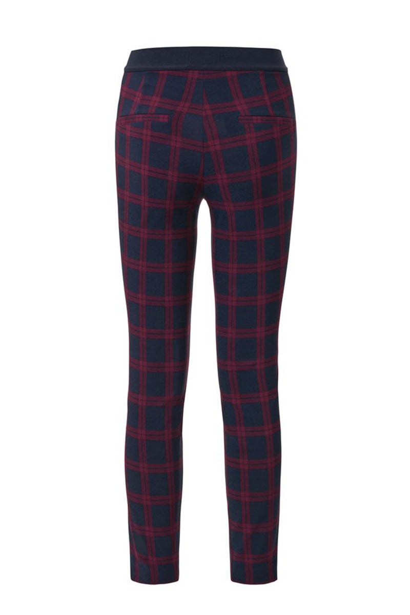 Tchibo Women Gingham Pull On Tappered Pants, Navy Blue - Image 3