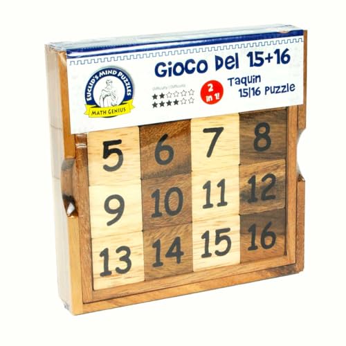 LOGICA GIOCHI ألغاز لوجيكا رقم 15+16 - 2 ألغاز في 1 - انزلاق خمسة عشر - لغز رياضي من الخشب الفاخر - صعوبة 2/6 متوسطة + 4/6 شديدة - Image 2