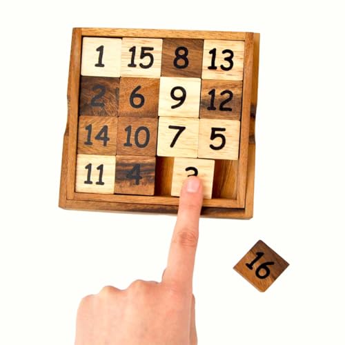 LOGICA GIOCHI ألغاز لوجيكا رقم 15+16 - 2 ألغاز في 1 - انزلاق خمسة عشر - لغز رياضي من الخشب الفاخر - صعوبة 2/6 متوسطة + 4/6 شديدة - Image 4