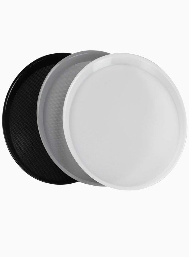 Wekioger Set of 3 Plastic Round Serving Tray, 13.5-Inch Fast Food Serving Trays, White, Black, Grey - Image 1