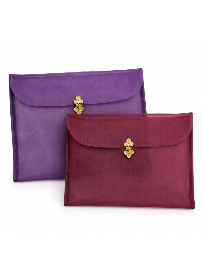 Sheer Organza Scarf Storage Bags 2 Pcs, Purple & Wine Red Travel Organizer Pouch for Hijab, Shawl, Accessories & Gift  Packaging - Image 1