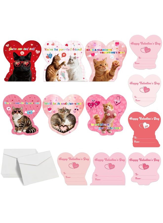 Hoblynth 30pcs Valentine's Day Greeting Cards for Kids-Cat and love Heart - Image 1
