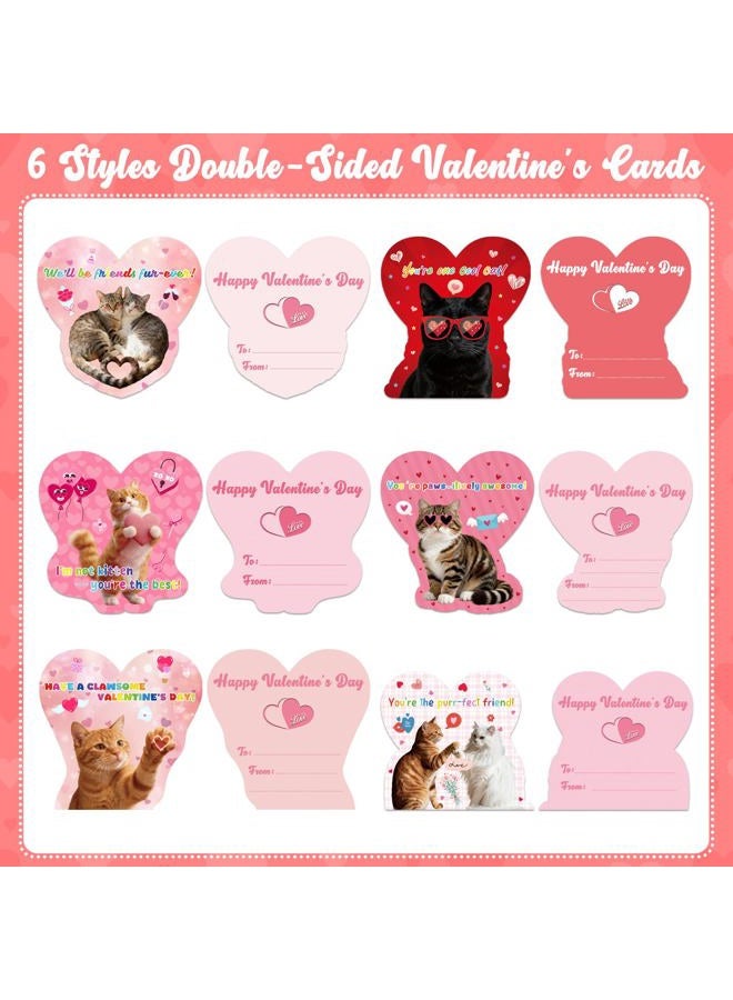 Hoblynth 30pcs Valentine's Day Greeting Cards for Kids-Cat and love Heart - Image 2