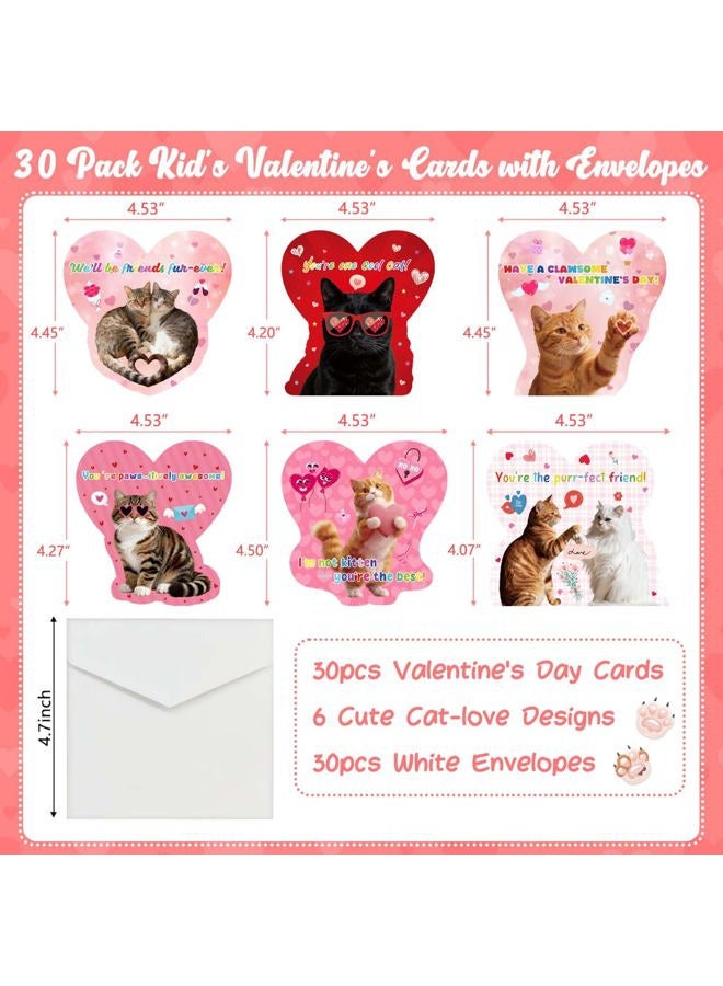 Hoblynth 30pcs Valentine's Day Greeting Cards for Kids-Cat and love Heart - Image 4