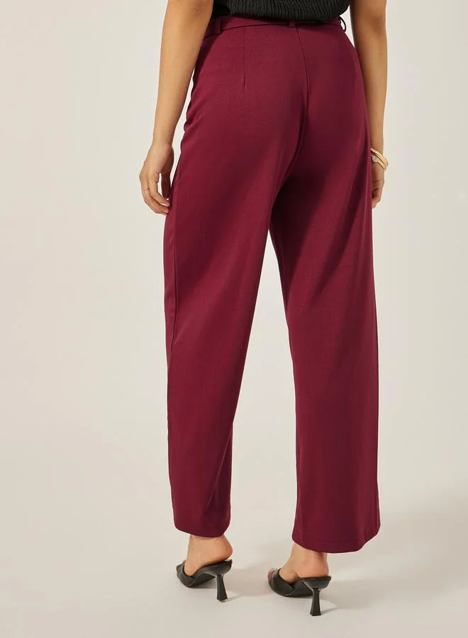 Styli Mid Rise Wide Leg Pants with Pintuck Detail