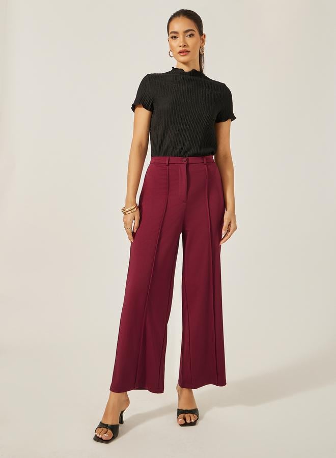 Styli Mid Rise Wide Leg Pants with Pintuck Detail  - Image 1