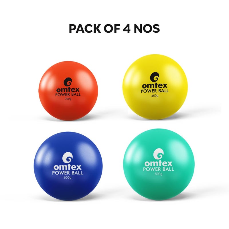 omtex Power Ball PVC Weighted Ball Combo Pack for Strength and Batting Training Multicolor Soft Grip Cricket Training Balls Size Standard 200g 400g 600g 800g Combo of 4 - Image 2