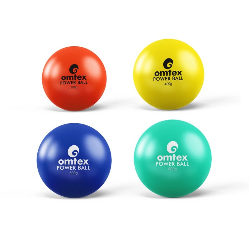omtex Power Ball PVC Weighted Ball Combo Pack for Strength and Batting Training Multicolor Soft Grip Cricket Training Balls Size Standard 200g 400g 600g 800g Combo of 4 - Image 1
