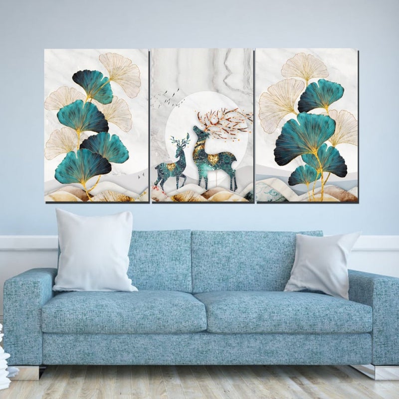 Marktna Three luxurious modern canvas prints with a hollow frame, measuring (90×40), three pieces - Image 1