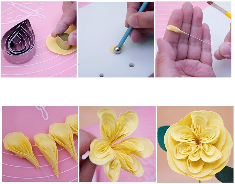 Zavaca 7 Pcs Rose Petal Cutter  4 Pcs Herbaceous Peony Cutter & 4 Pcs Metal Ball Fondant Cake Decorating Sugarcraft Gumpaste Flower Modelling Mold Set - Image 5